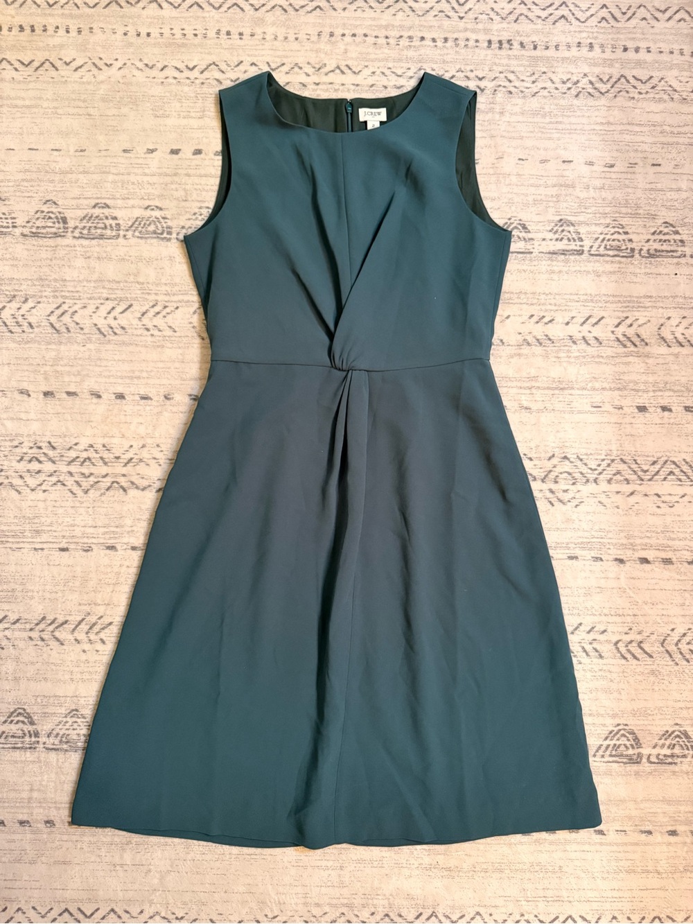J.Crew Dress Women's Size 2 Dark Green Solid A-Line Knee Length Scoop Neck Zip